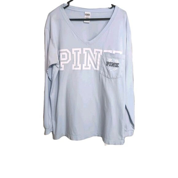 Victoria's Secret Tops - Victoria Secret Pink Long Sleeve Lt Blue Sz L T-shirt Relax Fit 100% Cotton
